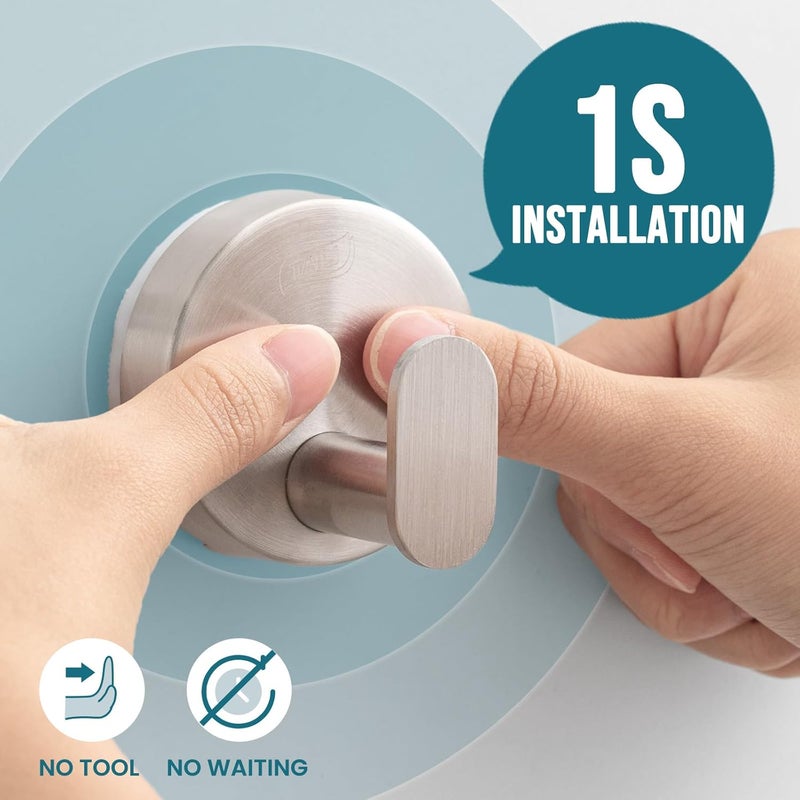 Taili 304 Stainless Steel Bathroom Suction Hooks for Towel, Bathrobe, Loofah, No Damage Hanging Glass Shower Wall Hook, Patented Strong Suction Cup Holder, Hold Up to 11 Lbs, 2 Pack, Silver - Image 2